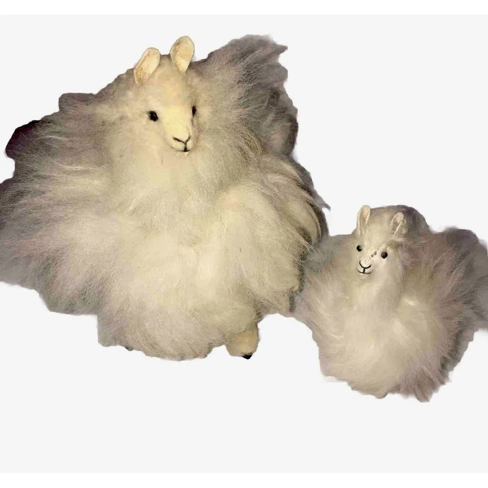Standing Mom and Baby Alpaca stuffed with Authentic Alpaca Fur 7